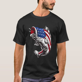 T-shirt Drapeau américain camouflage pêche Usa Bass Fisher