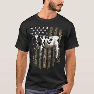 T-shirt Drapeau américain camouflage vache noire blanche 4