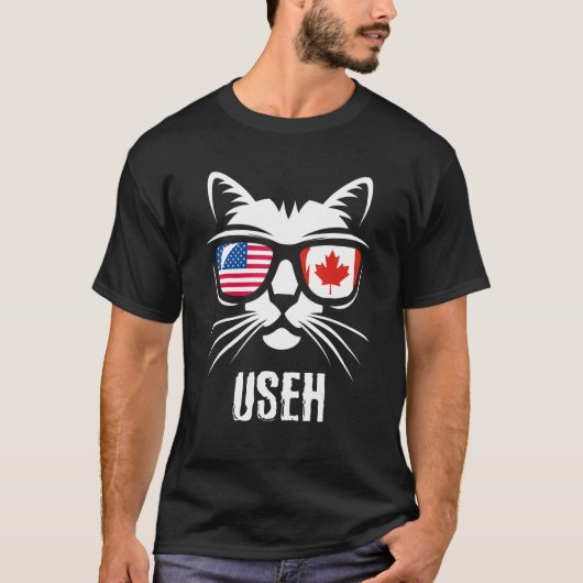 T-shirt Drapeau américain Canada Cat Us Eh (Devant)