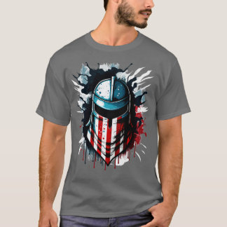 T-shirt Drapeau américain Casque spartiate Vétérans T Quat
