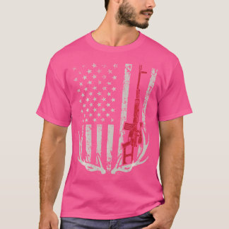 T-shirt Drapeau américain Chasse aux cerfs Fusil Patriotiq