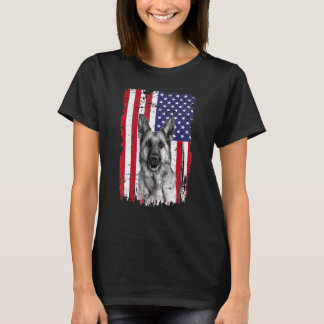 T-shirt Drapeau américain chien berger allemand