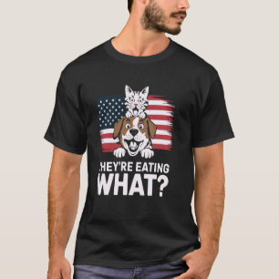 T-shirt Drapeau Américain Chien Chat Ils Mangent Quoi Drôl