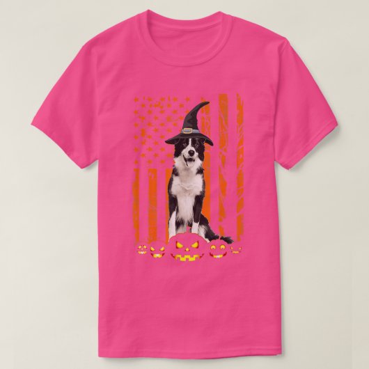 T-shirt Drapeau américain Citrouille Collie Dog Halloween  (Design devant)