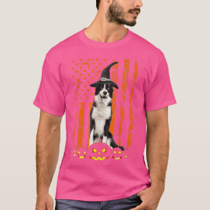 T-shirt Drapeau américain Citrouille Collie Dog Halloween 
