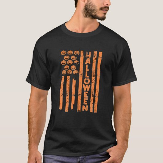 T-shirt Drapeau américain Citrouille USA Halloween (Devant)