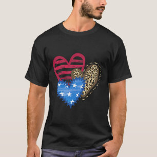 T-shirt Drapeau américain Coeur 4 juillet léopard Patrioti