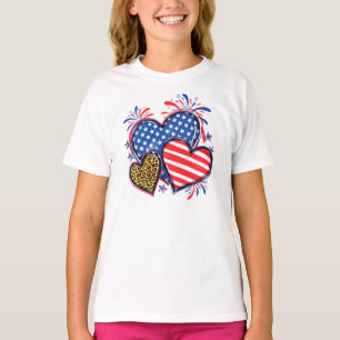 T-shirt Drapeau Américain Cœur Léopard Sublimation-64210
