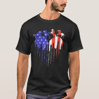 T-shirt Drapeau Américain Cœur Rouge Blanc Chevaux Et Bleu