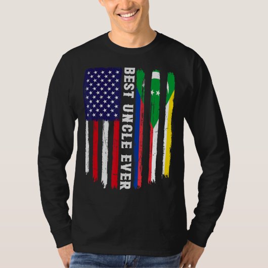 T-shirt Drapeau Américain & Comores Drapeau Meilleur Oncle (Devant)