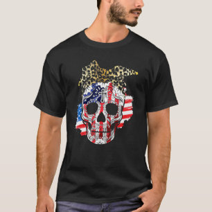 T-shirt Drapeau Américain Crâne avec bandeau Leopard 4e De