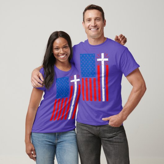 T-shirt Drapeau américain Croix chrétienne Jésus (Unisexe)