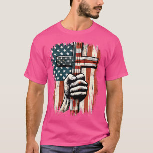 T-shirt Drapeau Américain Croix Chrétienne Jésus 4 Juil