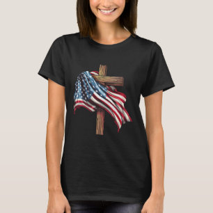 T-shirt Drapeau américain Croix chrétienne Jésus 4 juillet