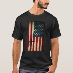 T-shirt Drapeau américain Croix de l'Usa Silhouette Christ