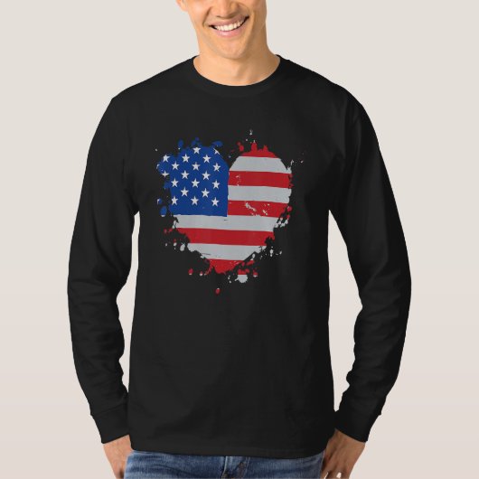 T-shirt Drapeau américain d'amour USA Cœur 4 juillet Améri (Devant)