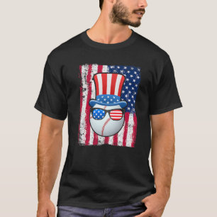 T-shirt Drapeau américain de baseball Ball 4 juillet Drôle