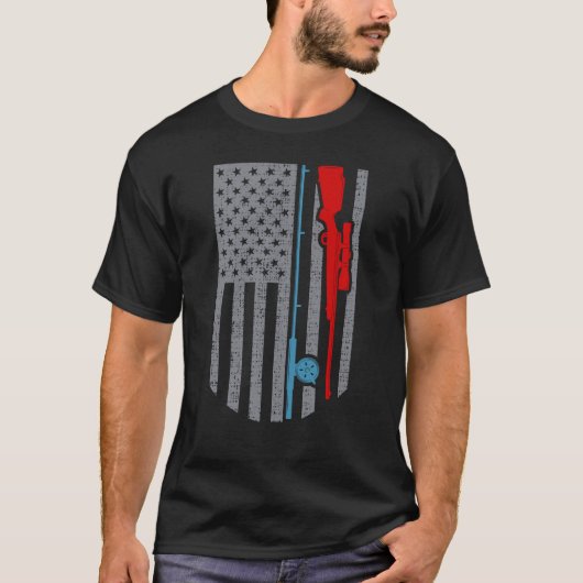 T-shirt Drapeau américain de chasse au bâton de pêche (Devant)