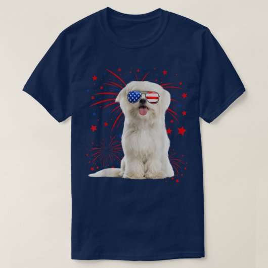 T-shirt Drapeau américain de chien maltais incroyable 4 ju (Design devant)