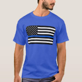 T-shirt Drapeau américain de la ligne bleue mince (Devant)