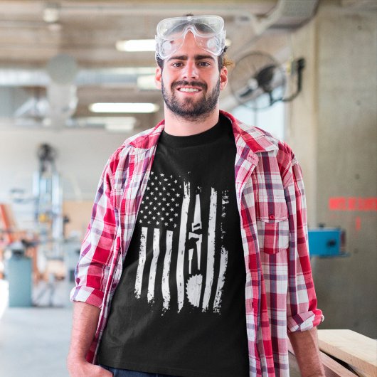 T-shirt Drapeau américain de menuiserie charpentier cadeau