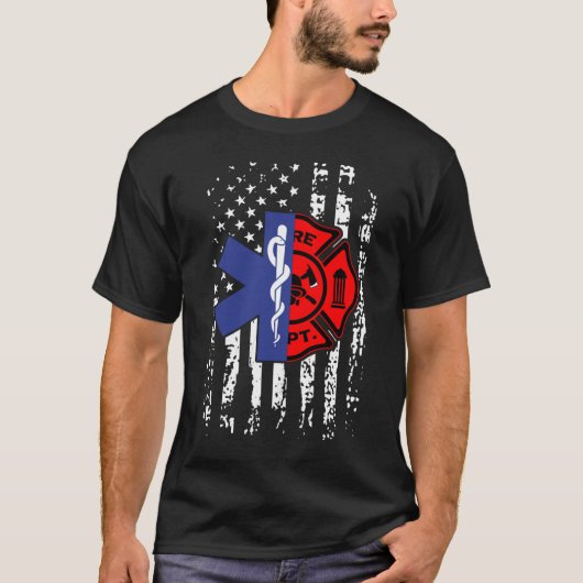 T-shirt Drapeau américain de pompier EMT (Devant)