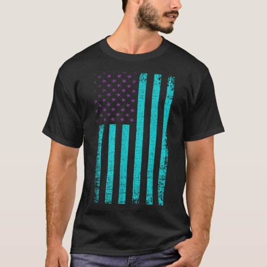 T-shirt Drapeau américain de sensibilisation sarcelle viol (Devant)
