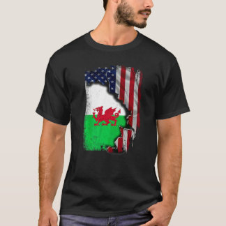 T-shirt Drapeau américain demi-racines galloises patriotiq