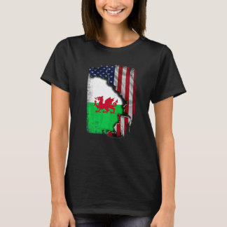 T-shirt Drapeau américain demi-racines galloises patriotiq