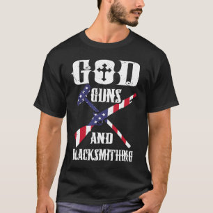 T-shirt Drapeau américain Dieu Fusils et Enclume de forge