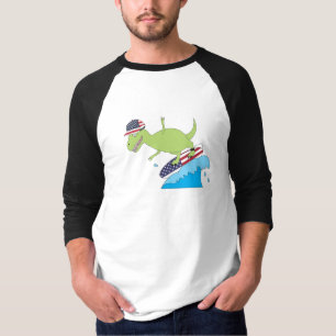 T-shirt Drapeau américain Dinosaur Surfing