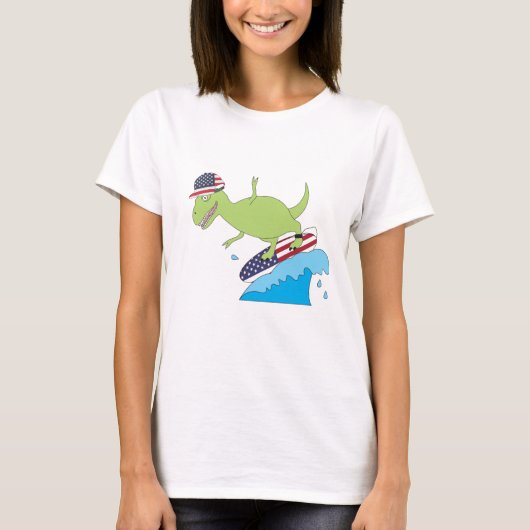 T-shirt Drapeau américain Dinosaur Surfing (Devant)
