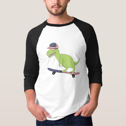 T-shirt Drapeau américain Dinosaure Skate (Devant)