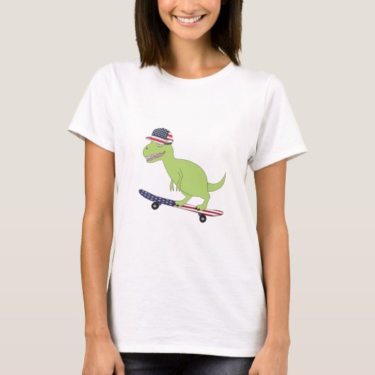 T-shirt Drapeau américain Dinosaure Skate (Devant)