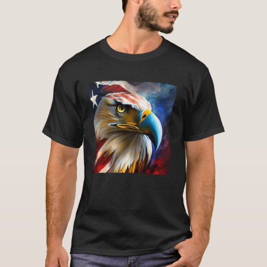 T-shirt Drapeau américain Eagle 4 juillet peinture d'art P (Devant)