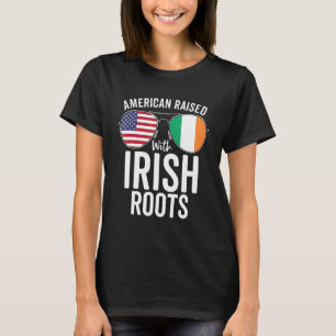 T-shirt Drapeau Américain Élevé Avec Des Racines Irlandais