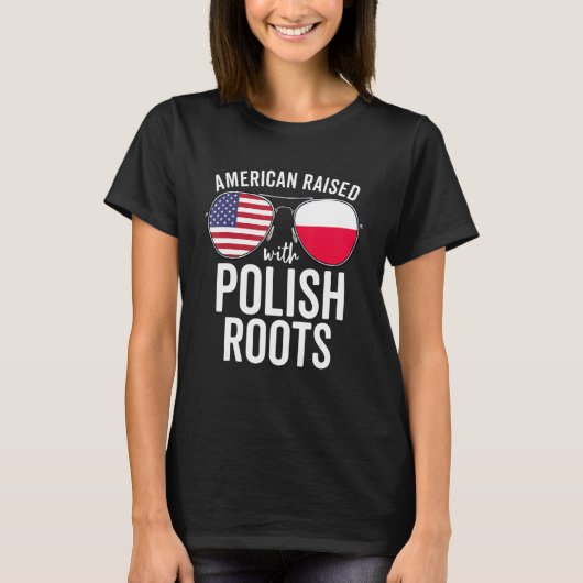 T-shirt Drapeau Américain Élevé Avec Racines Polonaises Us (Devant)