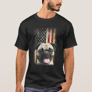 T-shirt Drapeau américain en détresse visage de Pug drôle