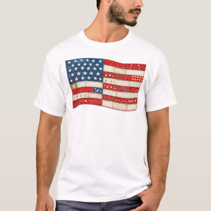 T-shirt Drapeau américain en patchwork vintage Rouge pat