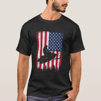 T-shirt Drapeau Américain En Perte Motoneige Motoneige S