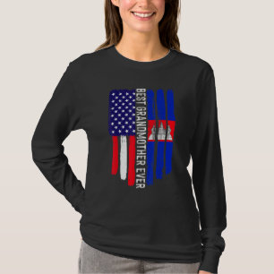 T-shirt Drapeau américain et drapeau du Cambodge Meilleur