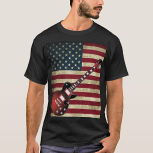 T-shirt Drapeau américain et guitare électrique - rouge