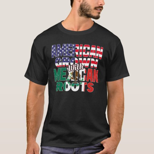 T-shirt Drapeau américain et mexicain ROOTS MEXICAINS Demi (Devant)