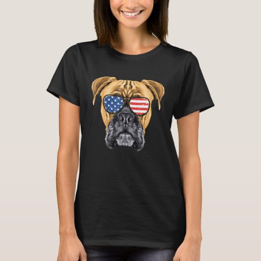 T-shirt Drapeau américain féminin Boxer Chien Hommes (Devant)
