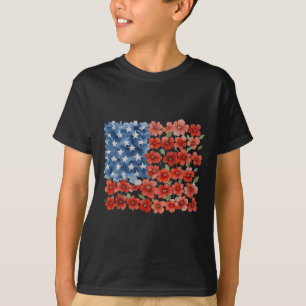 T-shirt Drapeau américain Fleur Rétro Usa Patriotique 4 Ju