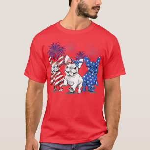 T-shirt Drapeau américain français Bulldog Frenchie 4 juil