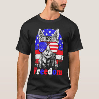 T-shirt Drapeau américain Freedom Cat 4 juillet