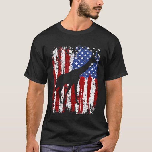 T-shirt Drapeau américain Giraffe (Devant)