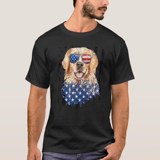 T-shirt Drapeau Américain Golden Retriever Usa Retro 4e Ju (Devant)