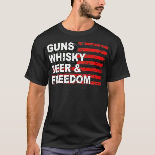 T-shirt Drapeau américain Gun Whisky Beer Freedom (Devant)
